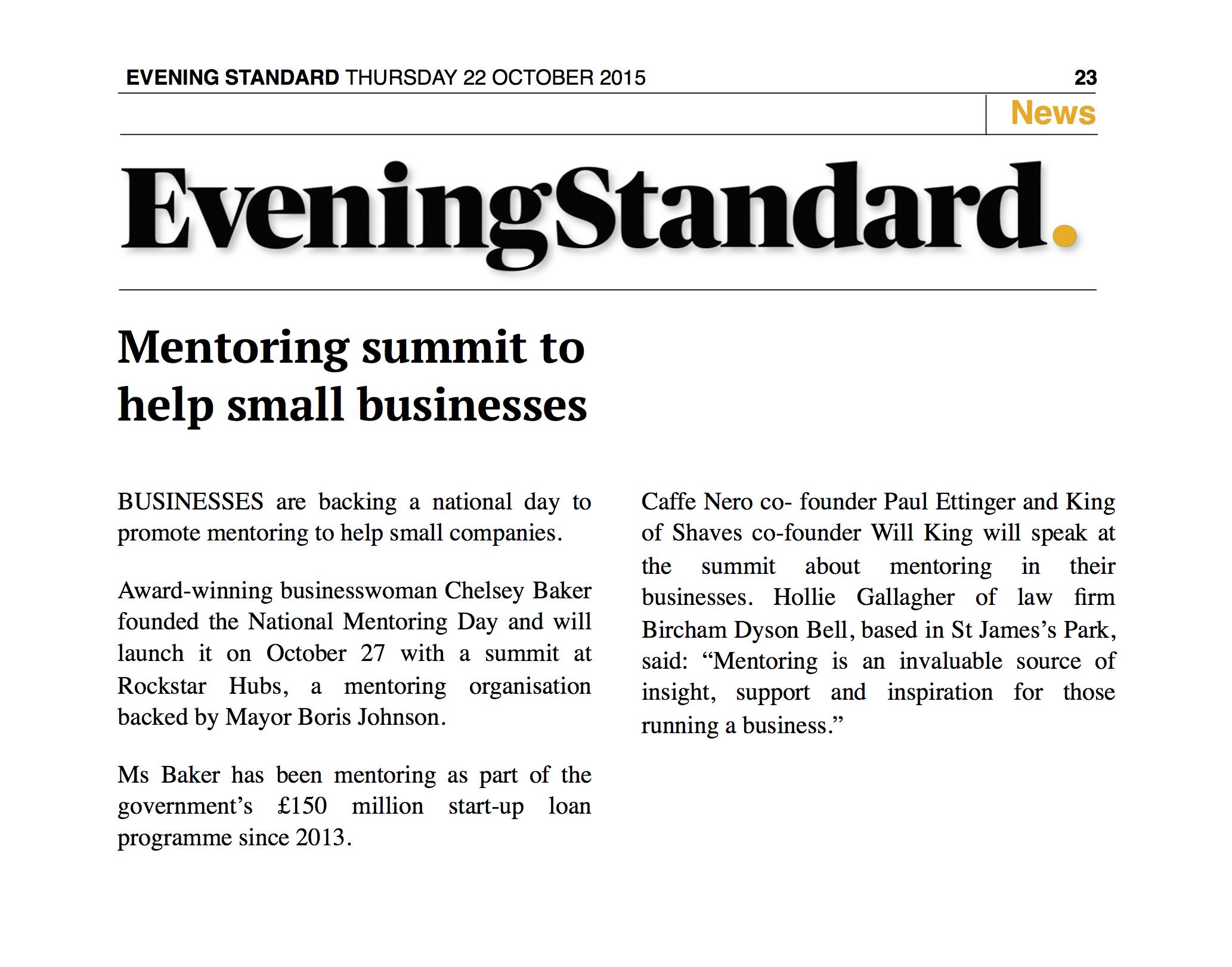 Press Coverage - Evening Standard - Mentoring Summit - 2015