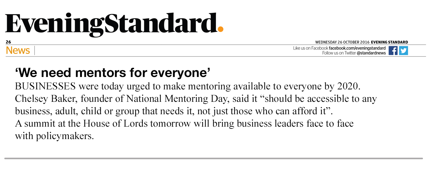 Press Coverage - Evening Standard - We Need More Mentors - 2016