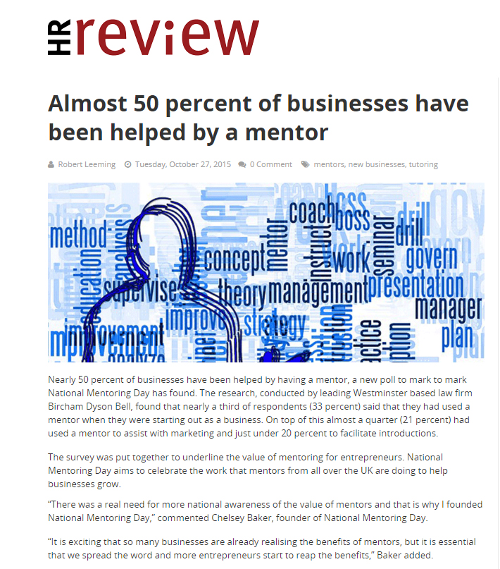 Press Coverage - 50 Percent of Businesses Helped By a Mentor - 2015