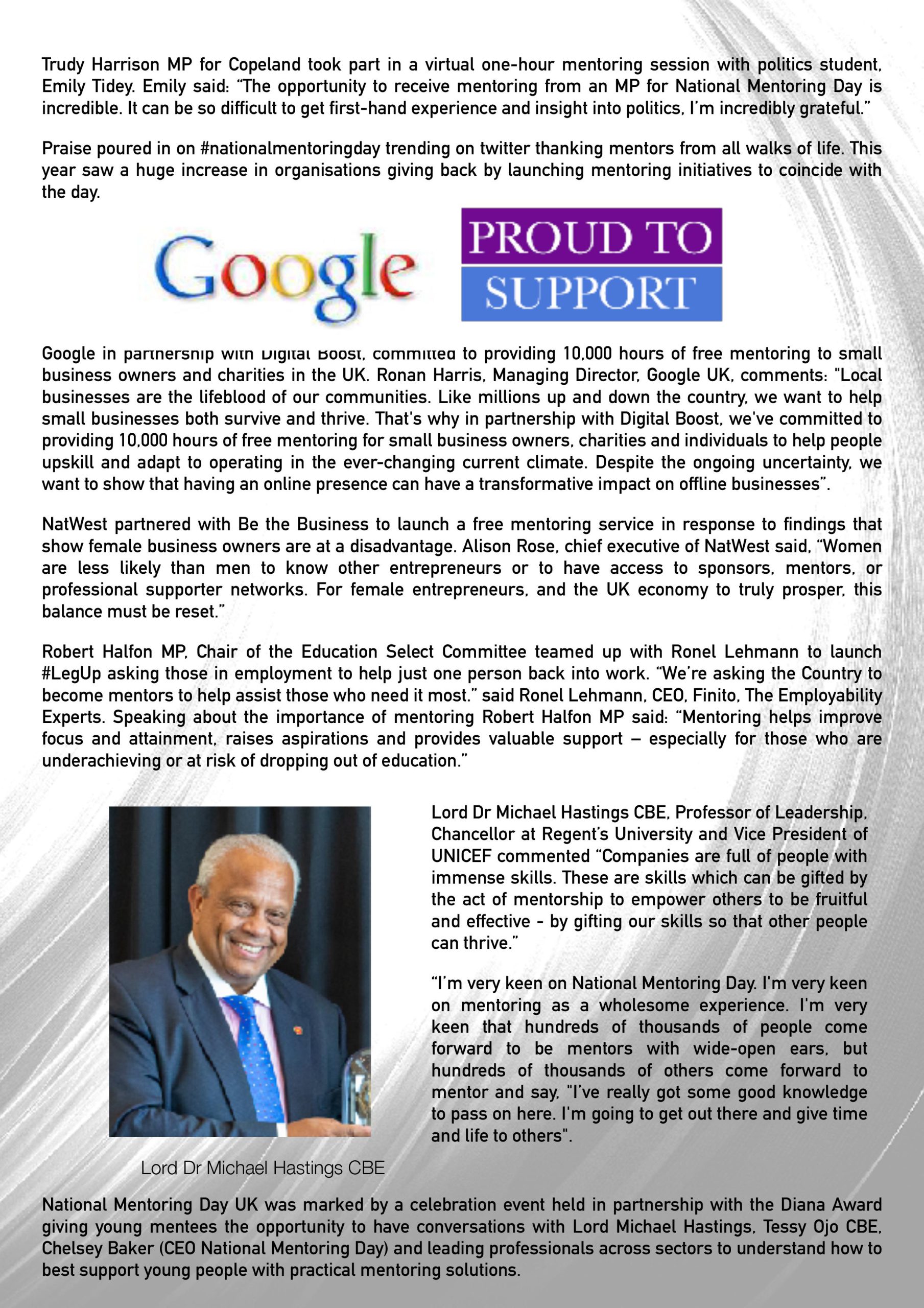 Press Coverage - Google Promise 10,000 Hours of Mentoring